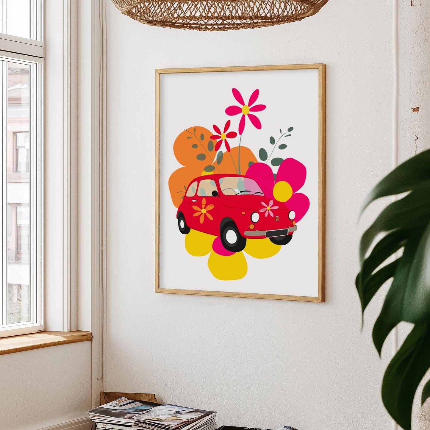 Retro Auto Poster – Flower Power Kunstdruck