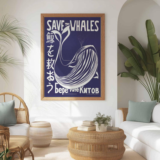 Red de Walvissen poster – Activistische illustratie voor natuurbescherming – Save the Whales