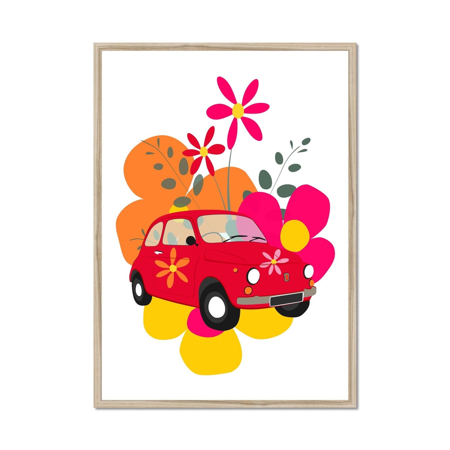 Retro Auto Poster – Flower Power Kunstdruck
