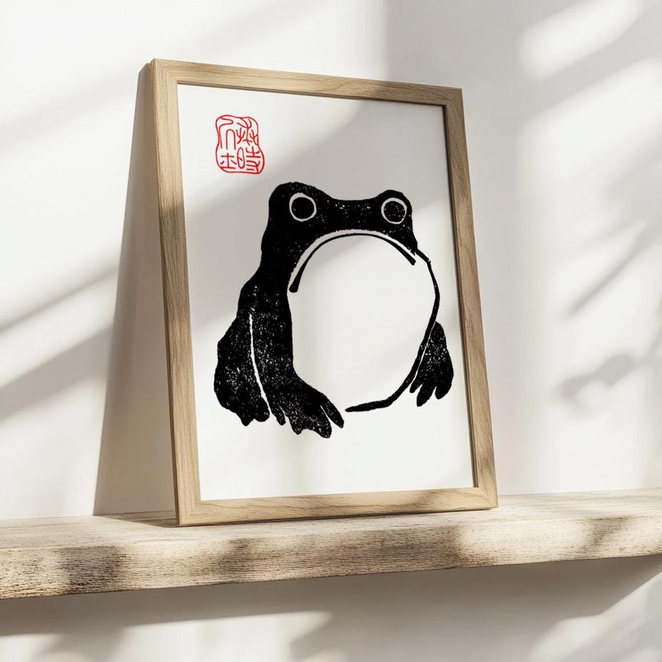 Japanese poster with grumpy toad