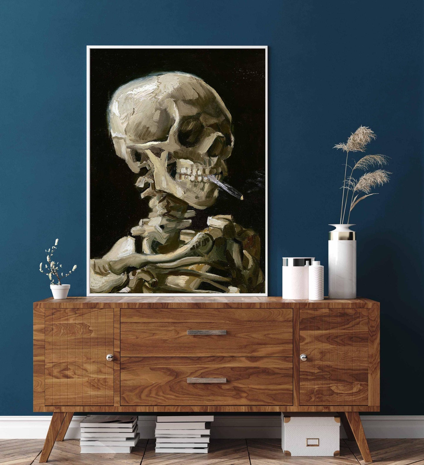 Skeleton with Burning Cigarette – Surreal Anatomy Poster