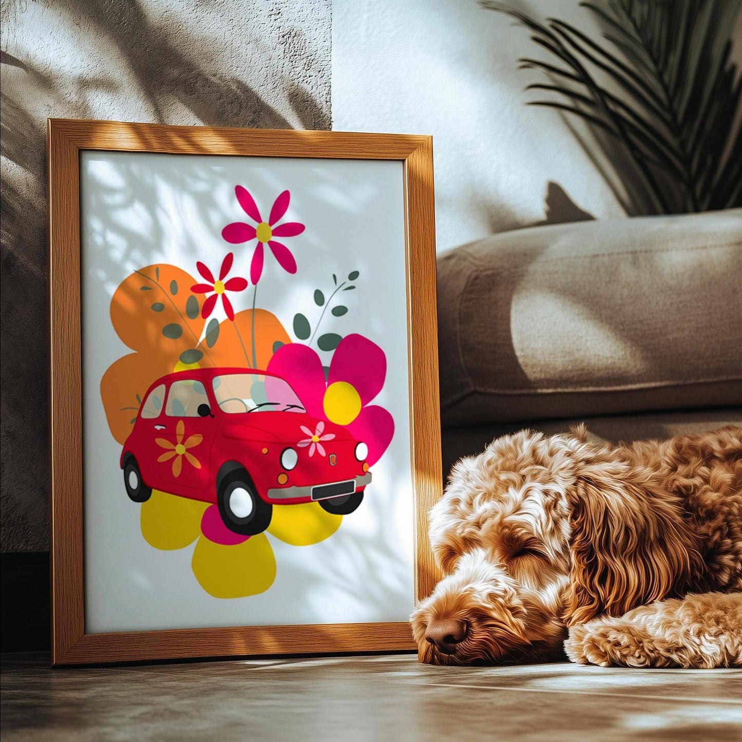 Retro Auto Poster – Flower Power Kunstdruck