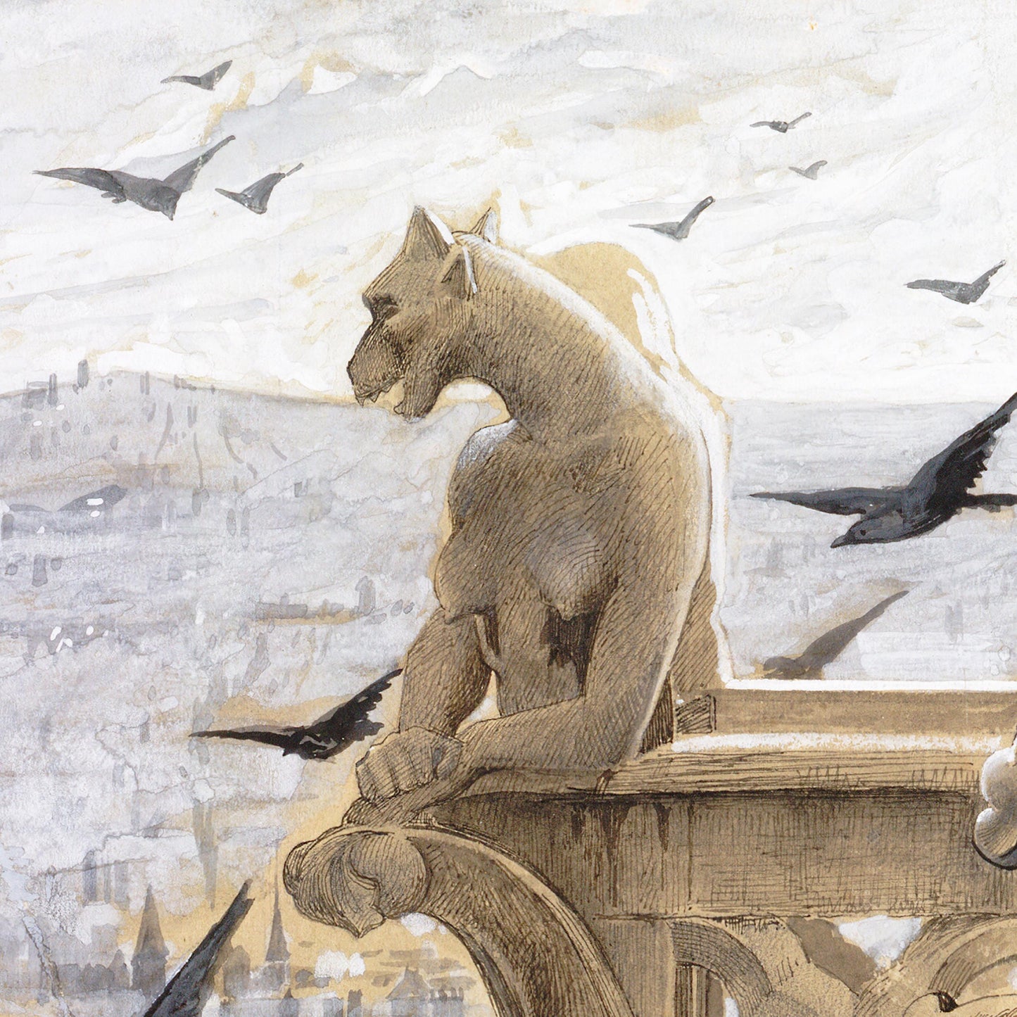 Notre-Dame de Paris – Kunstplakat mit Wasserspeiern von Merson (1881)