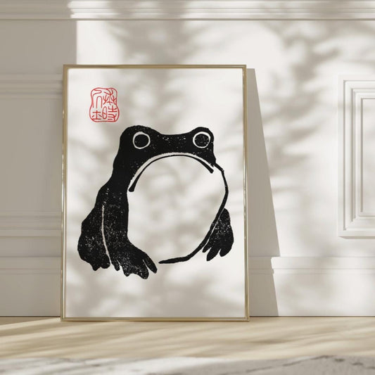Japanese poster with grumpy toad