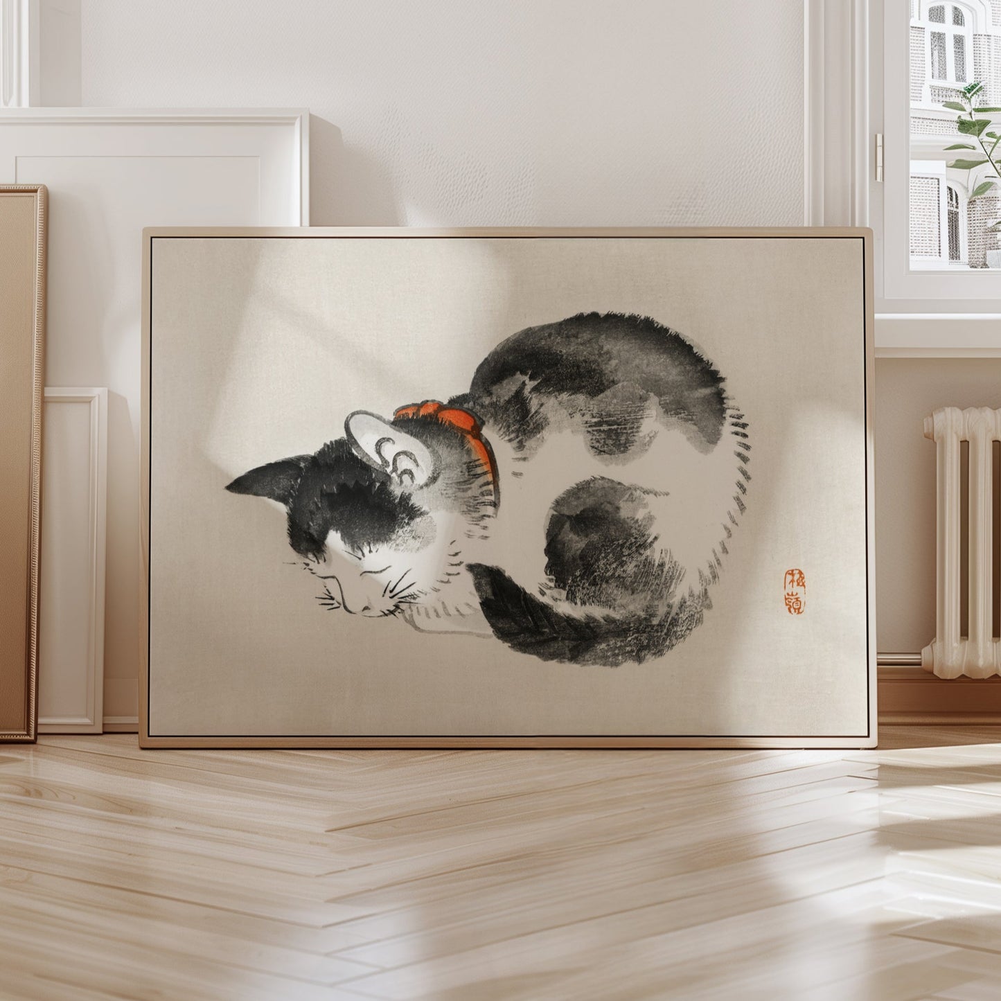 Japanisches Katzenposter, Schlafende Katze von Bairei