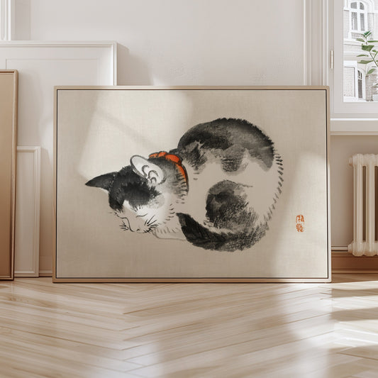 Japanese Cat Poster, Sleeping cat from Bairei
