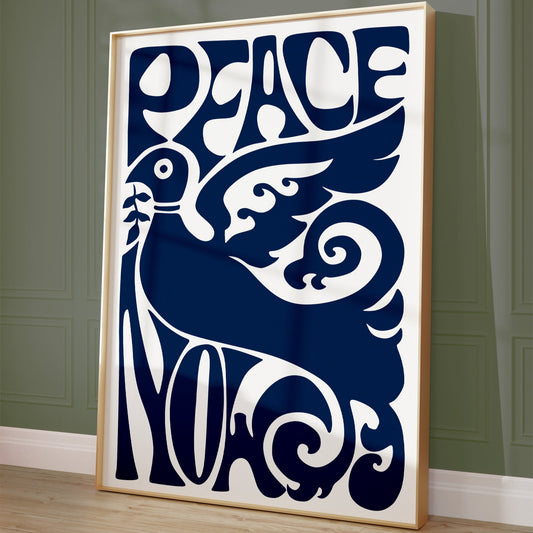 Peace Now poster – Vintage reproductie met typografie en vredesduif