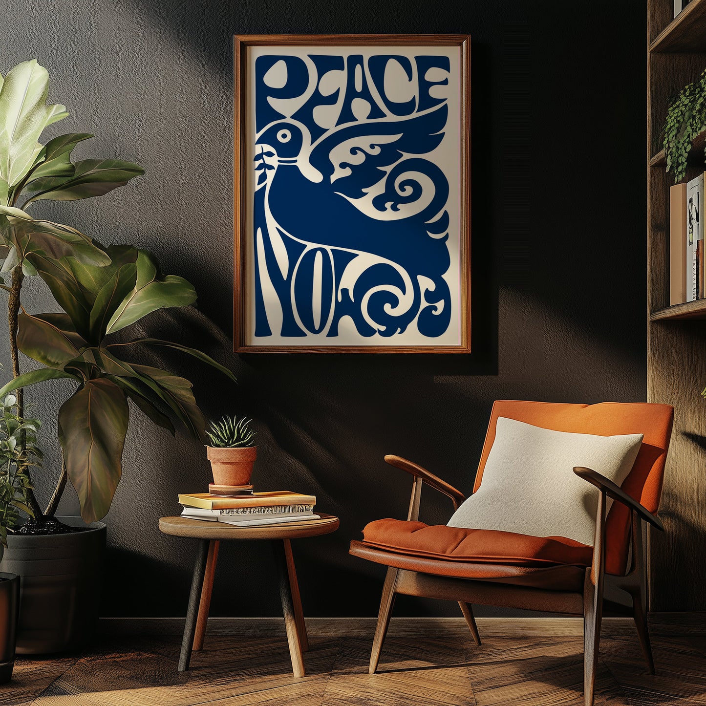 Peace Now poster – Vintage reproductie met typografie en vredesduif