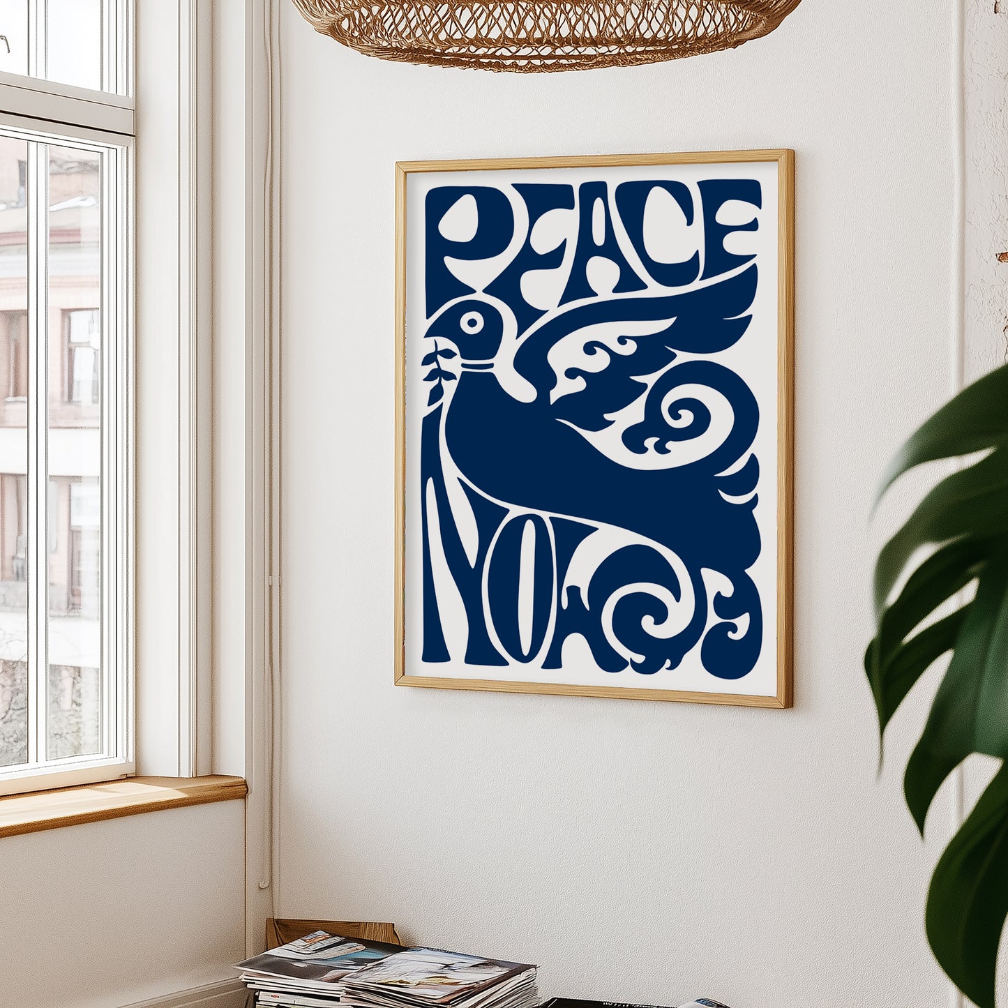 Peace Now poster – Vintage reproductie met typografie en vredesduif