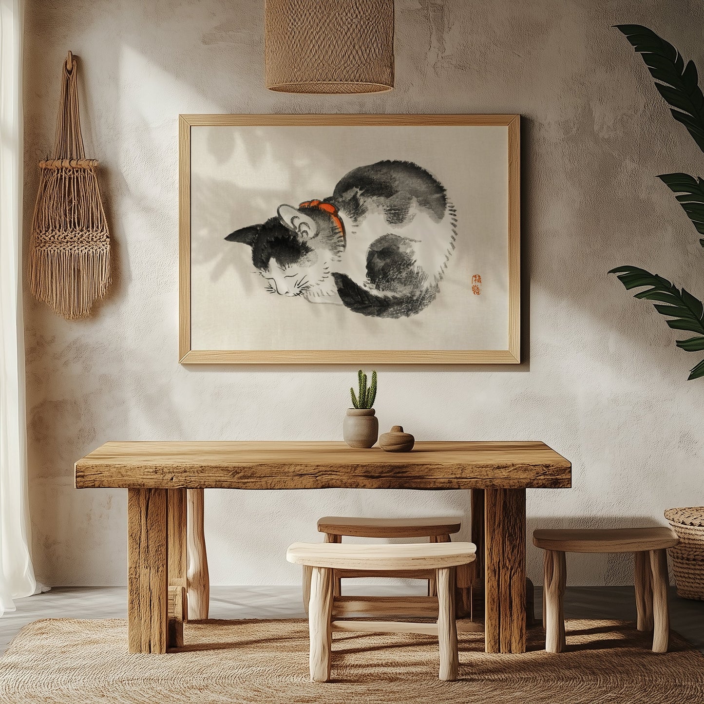 Japanisches Katzenposter, Schlafende Katze von Bairei
