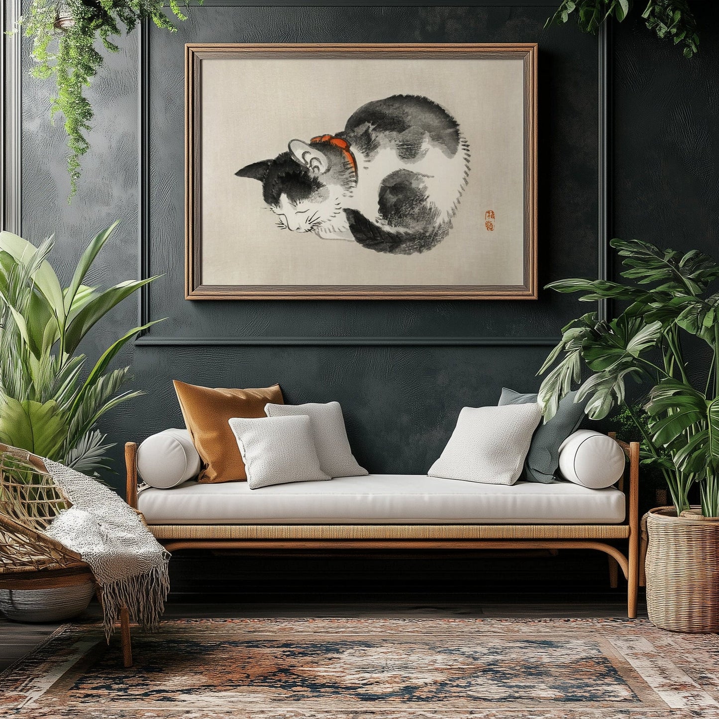 Japanisches Katzenposter, Schlafende Katze von Bairei