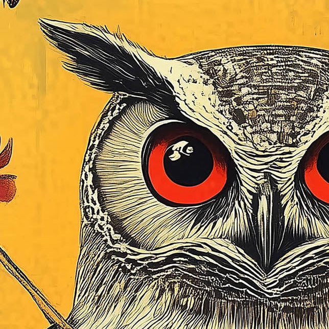 Owl illustration poster with flowers and butterflies – modern art print