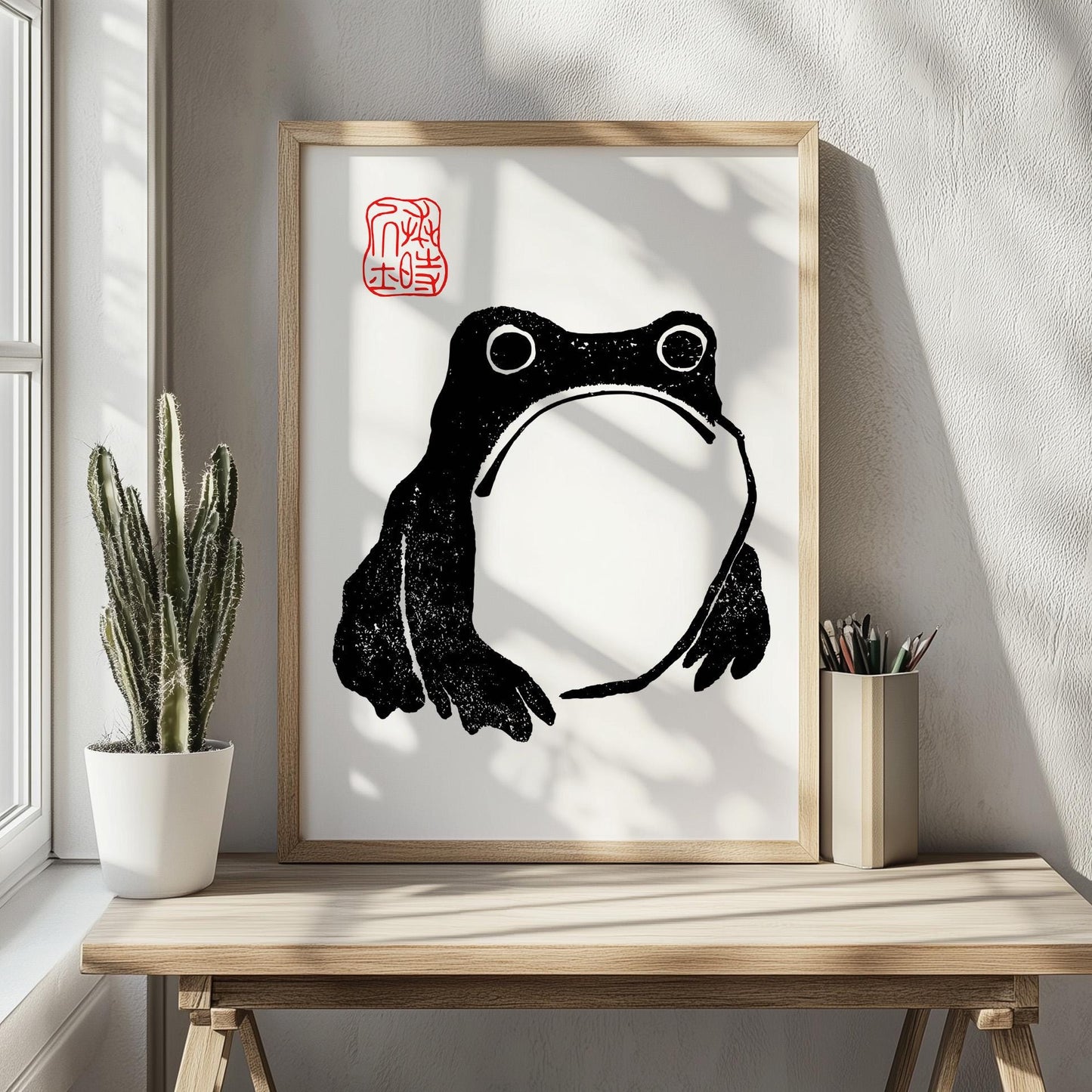 Japanese poster with grumpy toad