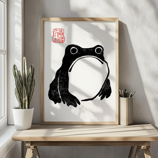 Japanese poster with grumpy toad