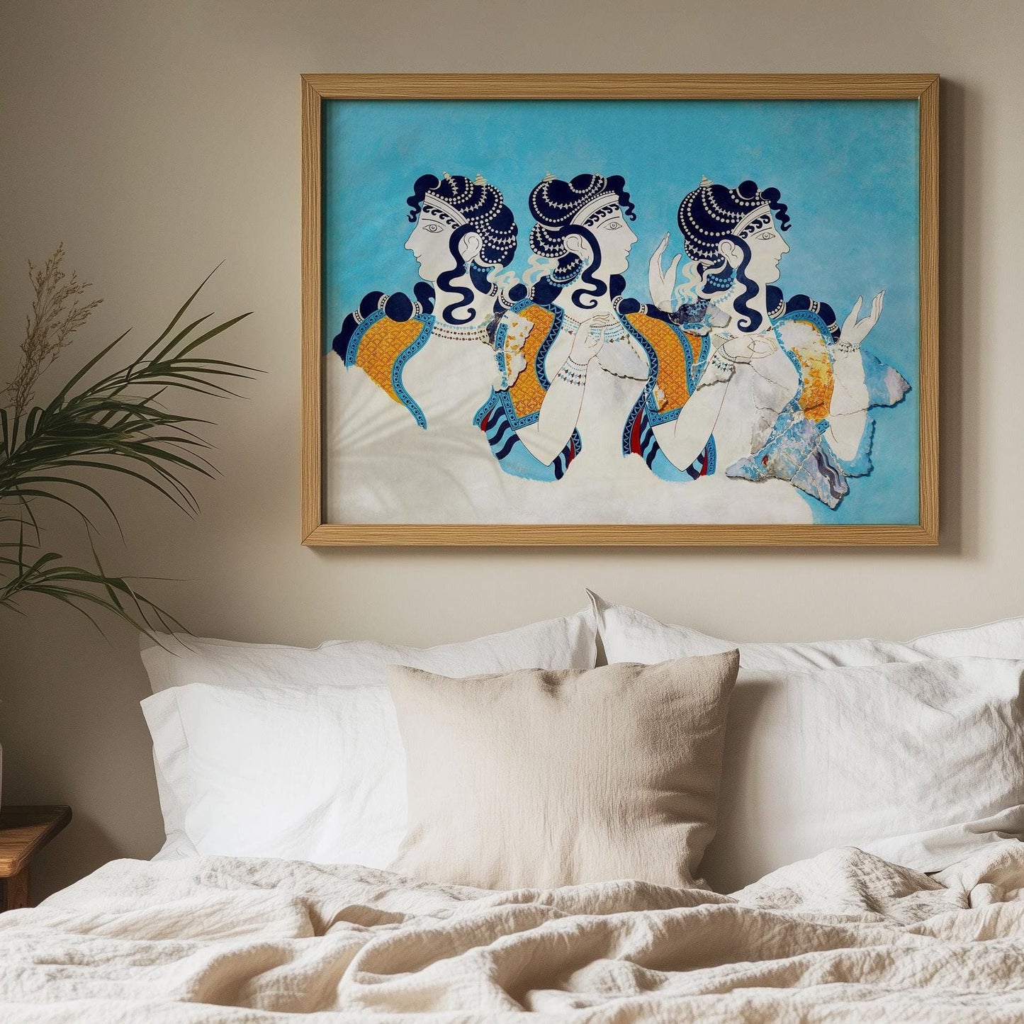 Blauwe dames van Knossos poster, ingelijst slaapkamermuur.