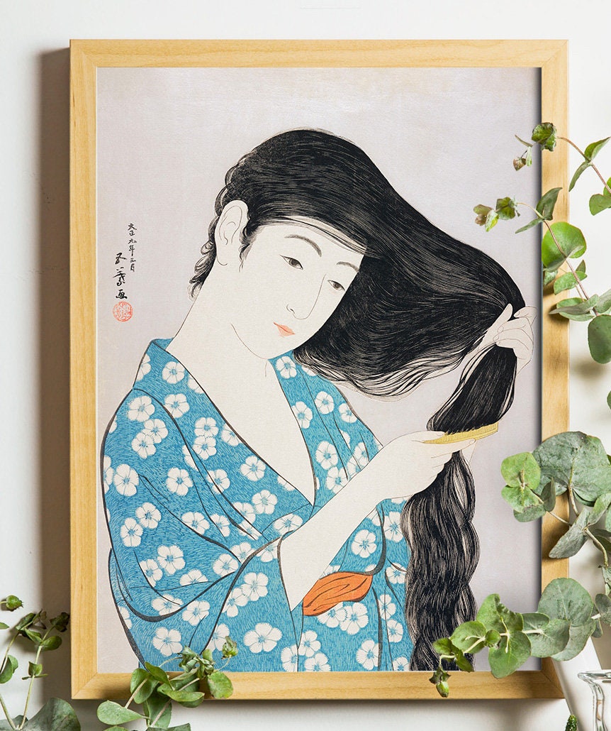 Japanese Woman Combing Her Hair – Goyō Hashiguchi, 1920, woodcut