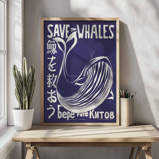 Save the Whales Poster – Activist Illustration for Nature Conservation – Save the Whales