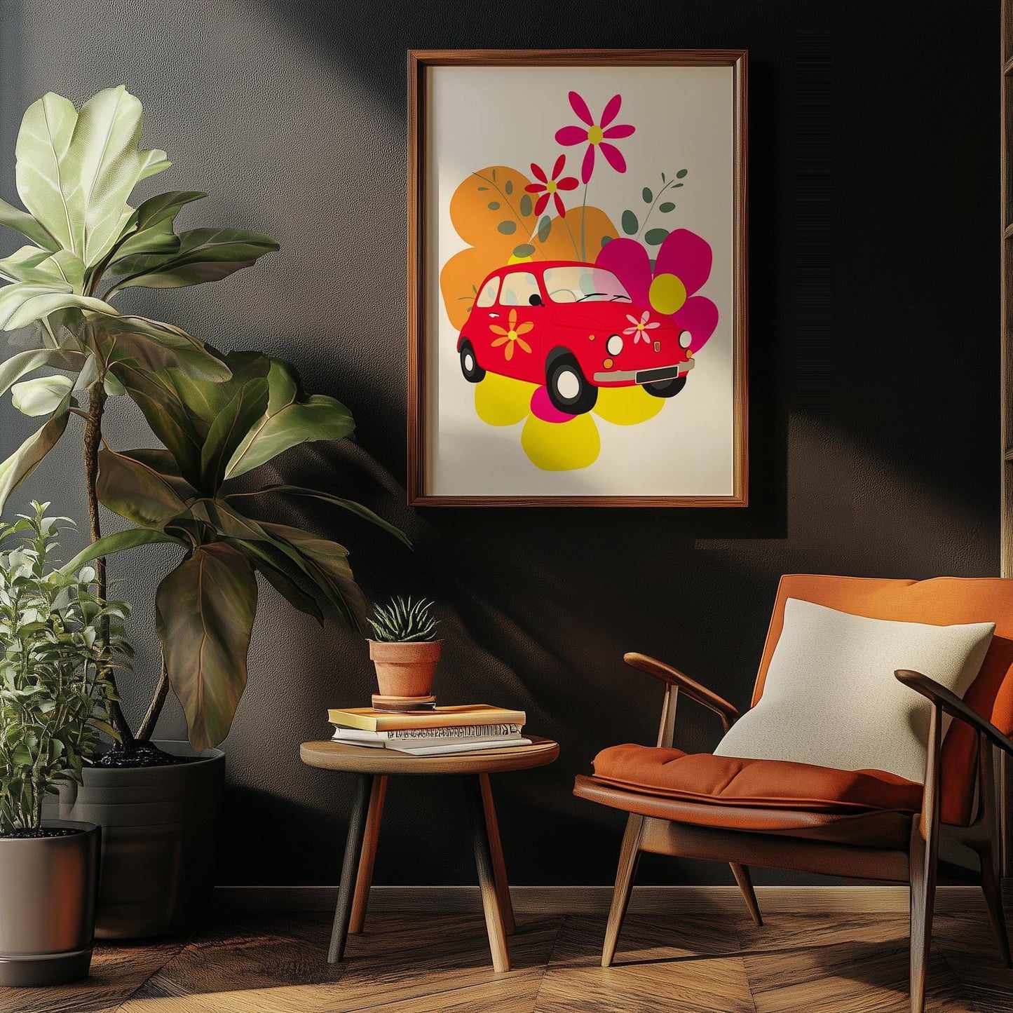 Retro Auto Poster – Flower Power Kunstdruck