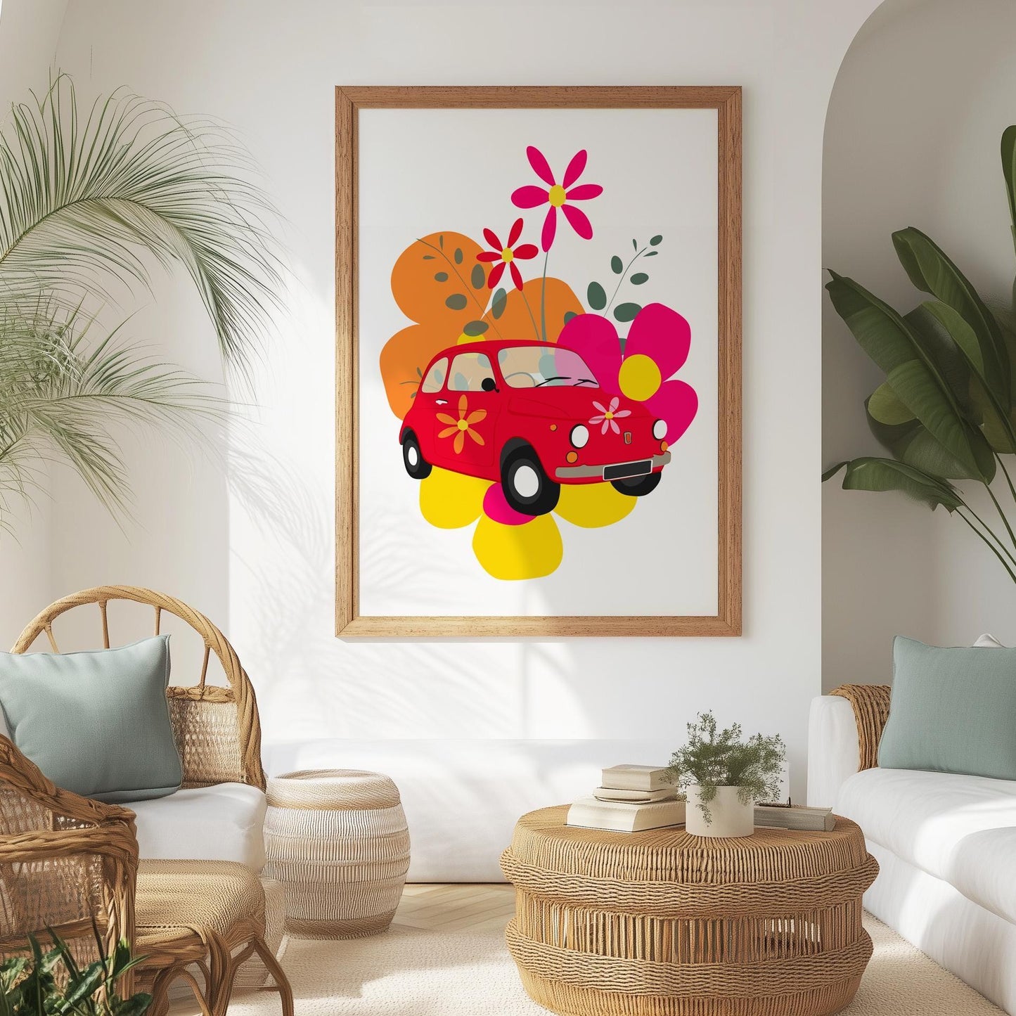 Retro Auto Poster – Flower Power Kunstdruck