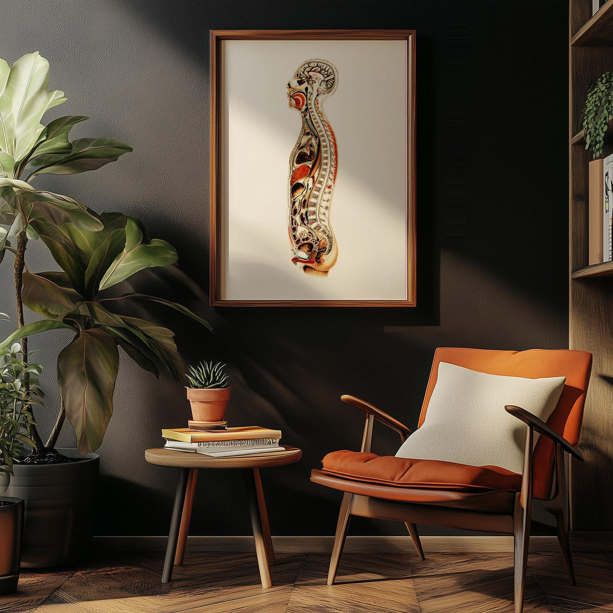 ingelijste anatomie poster in een studeerkamer